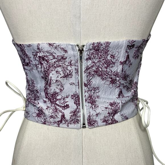 Adorable Floral Embroidery Lace Up Corset Blouse - Picture 10 of 12